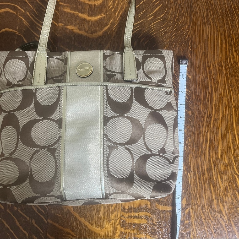 Coach Beige and Gold Signature Stripe Tote - Picture 6 of 11